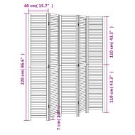 Разделител за стая, 5 панела, черен, дърво пауловния масив