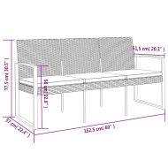 3-местна градинска пейка с възглавници, тъмносива, PP ратан