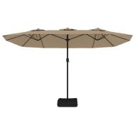 Градински чадър с двоен покрив и LED, таупе, 449x265 см