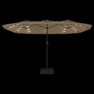 Градински чадър с двоен покрив и LED, таупе, 449x265 см