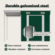 Градински навес с удължен покрив зелен 277x107x181 см стомана
