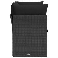 Градински диван с възглавници, двуместен, черен, полиратан