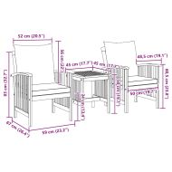Градински Софа Комплект 3 pcs Кафяво Акациево дърво масив