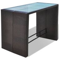 Градински бар комплект с възглавници, 7 части, полиратан, кафяв