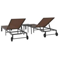 Шезлонг с възглавница 2-човек 3 pcs Кафяво полиратан