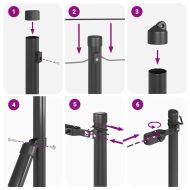 Оградни стълбове 7 pcs Сив Ø32mm 80 см Поцинкована стомана