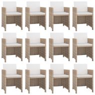 Градински комплект с възглавници, 13 части, бежов полиратан