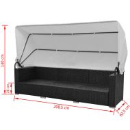 Градински комплект с навес, 7 части, черен полиратан