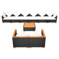 Градински комплект с възглавници, 9 части, черен полиратан