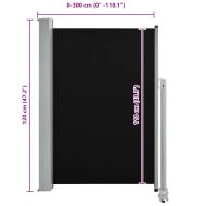 Прибираща се странична тента, 120х300 см, черна