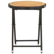 Маса за чай, черна, 60 см, полиратан и акациево дърво масив