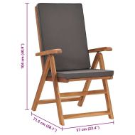 Накланящи градински столове с възглавници 2 бр тик масив сиви