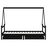 Детска рамка за легло с чекмеджета, черна, 90x190 см, бор масив