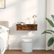 Стенен рафт с чекмеджета опушен дъб 60x28x15 см инженерно дърво