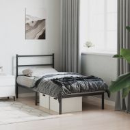 Метална рамка за легло с горна табла, черна, 90x200 см