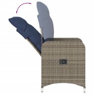 Градински столове с регулируема облегалка, 2 бр., с възглавници, сиви, полиратан