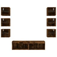 ТВ стенни модули с LED, 8 части, опушен дъб, инженерно дърво