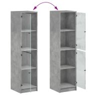 Висок шкаф със стъклени врати, бетонно сив, 35x37x142 см