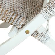 Релаксиращ стол, бял, естествен кубу ратан и махагон масив