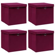 Кутии за съхранение с капаци 4 бр тъмночервени 32x32x32 см плат