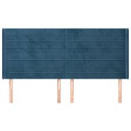 Горна табла за легло с уши, тъмносиня,203x16x118/128 см, кадифе