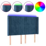 LED горна табла за легло, тъмносиня, 147x16x118/128 см, кадифе