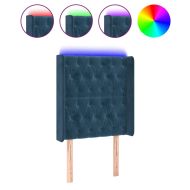 LED горна табла за легло, тъмносиня, 83x16x118/128 см, кадифе