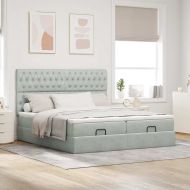 Османска легло с матраци и LED, светлосиво, 200x200 см, кадифе