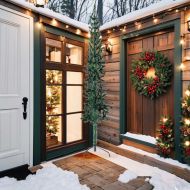 Тънка изкуствена половин коледна елха със стойка зелена 240 см