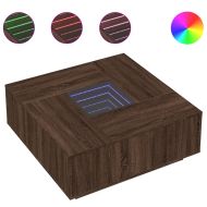 Маса за кафе с Infinity LED, кафяв дъб, 100x100x40 см