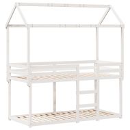 Двуетажно легло с покрив, бял, 80x200 см, борово дърво масив