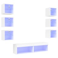 ТВ стенни модули с LED, 8 части, бели, инженерно дърво