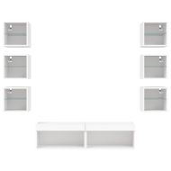 ТВ стенни модули с LED, 8 части, бели, инженерно дърво