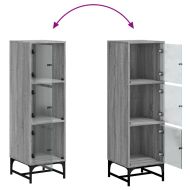 Висок шкаф със стъклена врати, сив сонома, 35x37x120 см