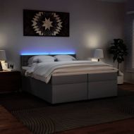 Боксспринг легло с матрак, сиво, 200x200 см, изкуствена кожа