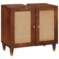 Шкаф за баня с рафт 5 pcs Кафяв и черен Солидно мангово дърво