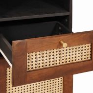 Шкаф за баня с рафт 5 pcs Кафяв и черен Солидно мангово дърво