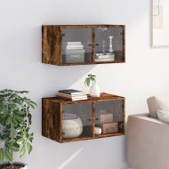 Стенни шкафове със стъклени врати 2 бр опушен дъб 68,5x37x35 см