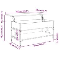 Кафе маса, опушен дъб, 100x50x50 см, инженерно дърво и метал