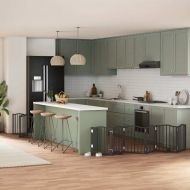 Сгъваема преграда за куче с врата 9 панела черна 450 см топола