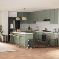 Сгъваема преграда за куче с врата 15 панела черна 750 см топола