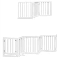 Сгъваема преграда за кучета с врата 9 панела бял 450 см топола