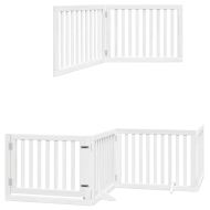 Сгъваема преграда за кучета с врата 6 панела бял 480 см топола