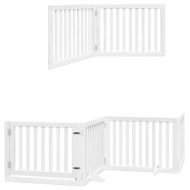 Сгъваема преграда за кучета с врата 10 панела бял 800 см топола