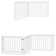 Сгъваема преграда за кучета с врата 12 панела бял 960 см топола