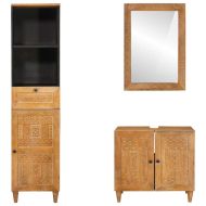 Комплект мебели за баня 3 pcs Кафяво мангово дърво масив