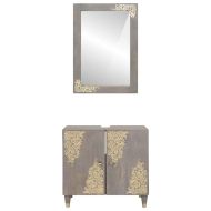 Комплект шкафове за баня 2 pcs Сив Солидно мангово дърво