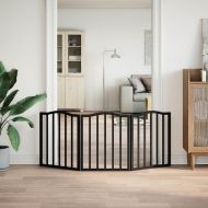 Сгъваема преграда за кучета 3 панела черна 150 см топола