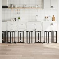 Сгъваема преграда за куче с врата 6 панела черна 300 см топола