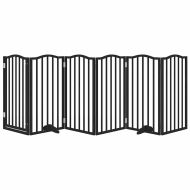 Сгъваема преграда за куче с врата 6 панела черна 300 см топола
